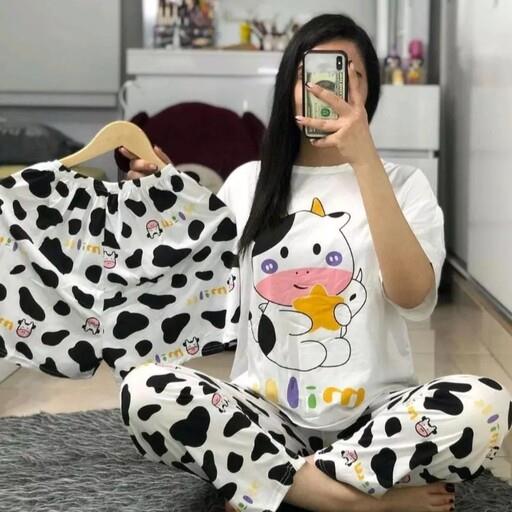 ست بلوز و شلوار زنانه همراه شلوارک3 تیک گیاهی وارداتی ارسال رایگان  سایز بندی 38 تا 50  تنخور شیک و راحت طرح های فانتزی